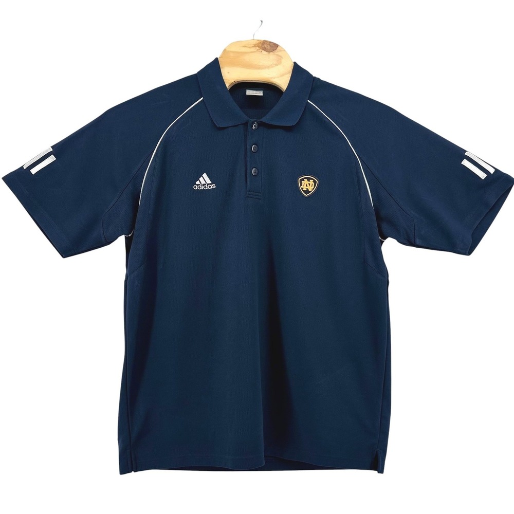 Adidas Notre Dame Fighting Irish ClimaCool Polo Shirt Mens L Navy Blue Golf NCAA